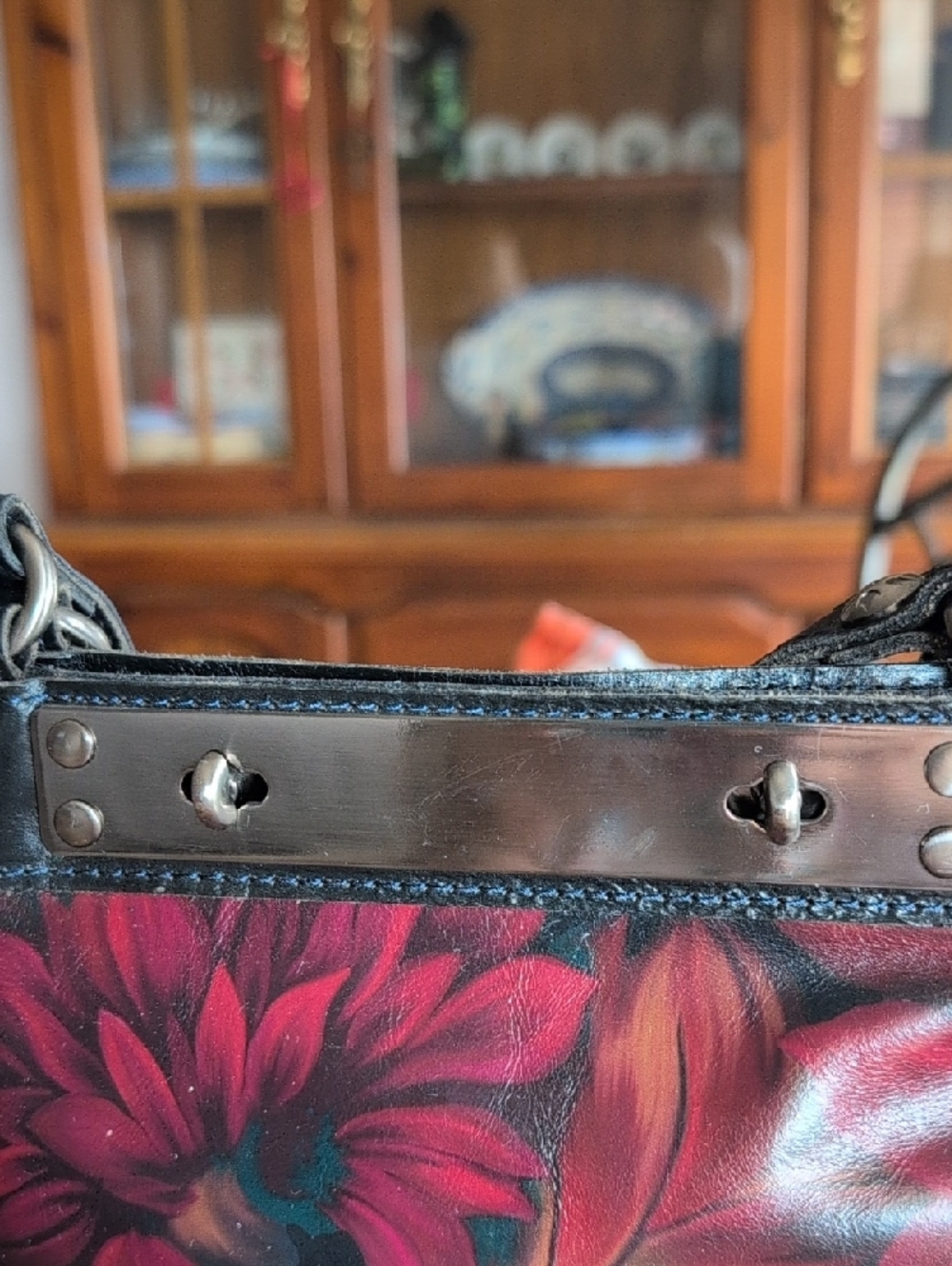 Patricia Nash Black Tote with Burgundy Floral Print - Picture 3 of 6